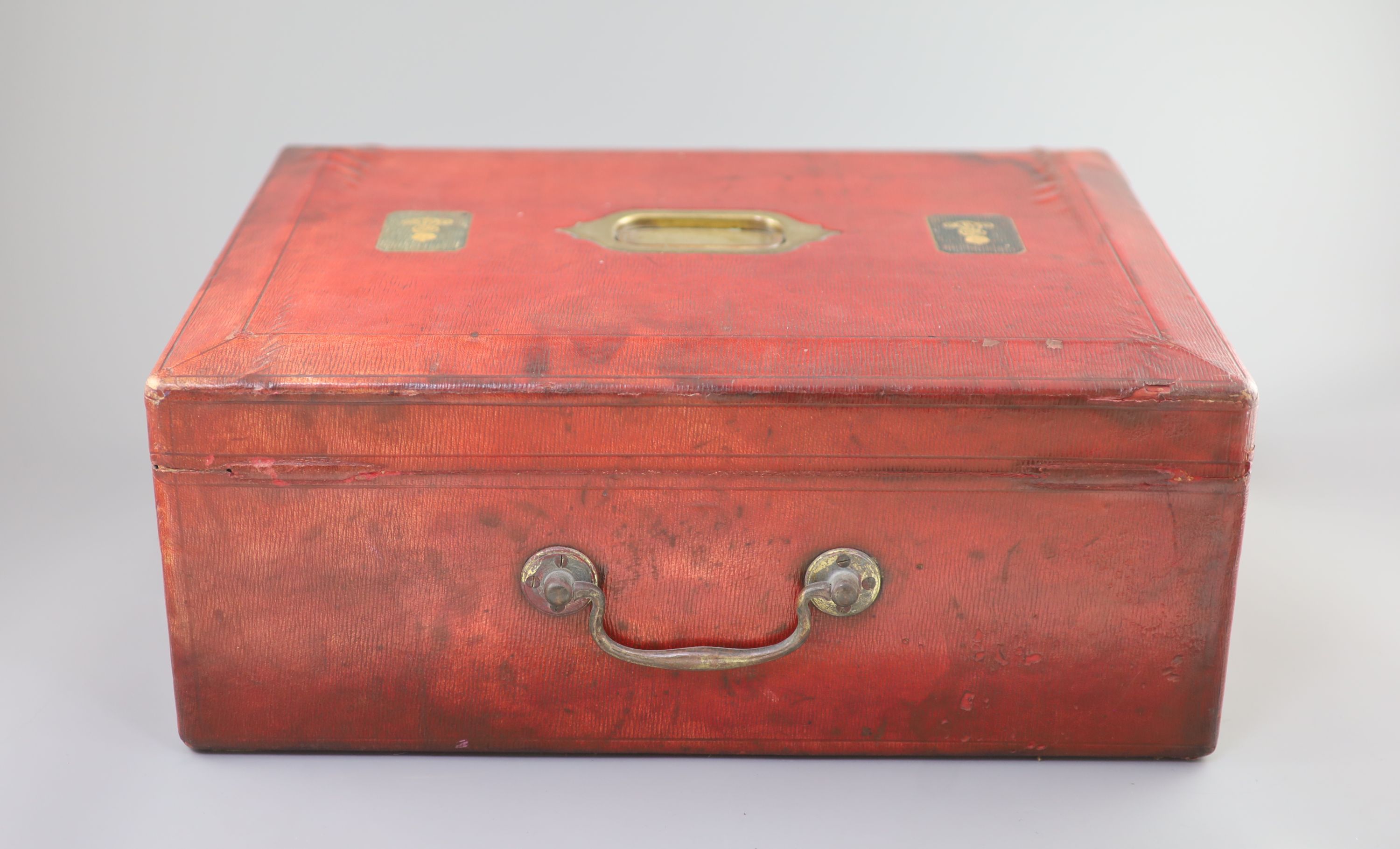 An Edwardian red morocco leather government dispatch box for Henry Hartley Fowler (1830-1911) 48 x 35cm, 20cm high.